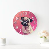 Pug Portret Gezicht Roze Ombre Grote Klok (Huis)