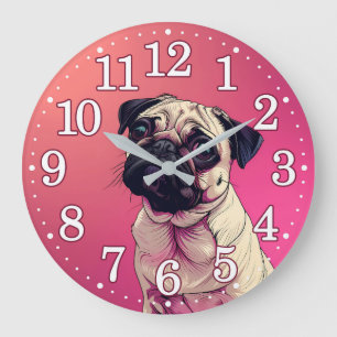 Pug Portret Gezicht Roze Ombre Grote Klok