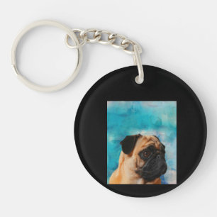 Pug Portret Schattige Pug Gezicht Pug Lover Sleutelhanger