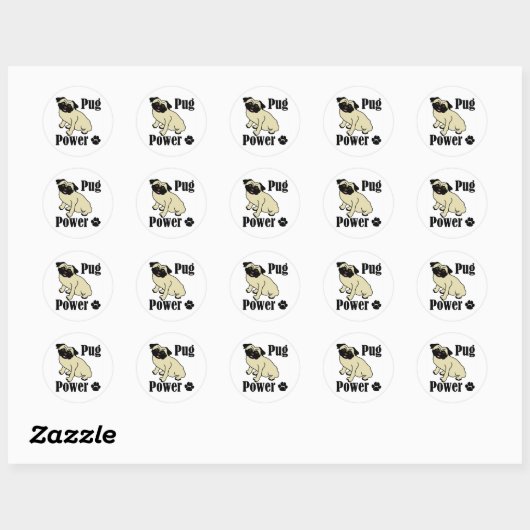 Pug Power Ronde Sticker (Vel)