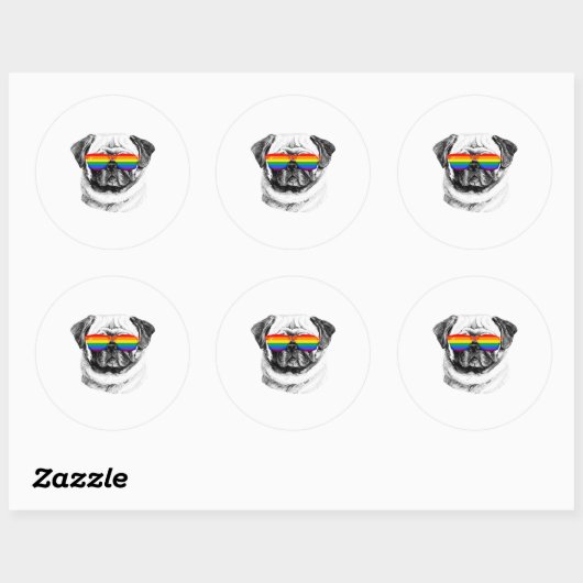 Pug Pride Sunbribril Ronde Sticker (Vel)