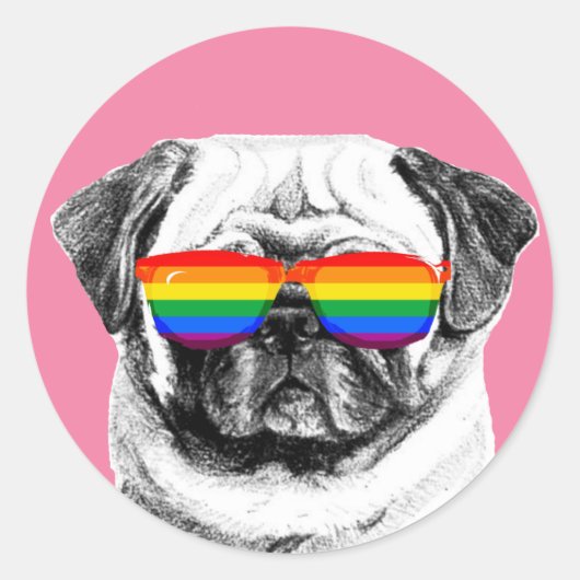 Pug Pride Zonnebril Ronde Sticker (Voorkant)