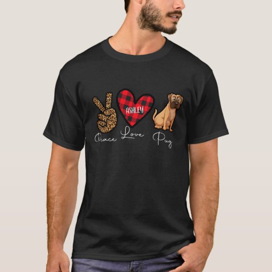 Pug Pset Peace Love Cute Dog T-shirt (Voorkant)