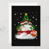 Pug pug met vrienden vrolijk bij kerstboom kaart (Voorkant / Achterkant)