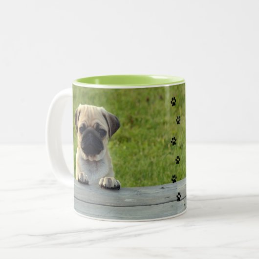 Pug Pup Tweekleurige Koffiemok (Voorkant links)