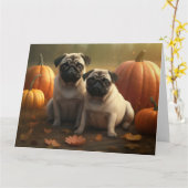 Pug Pupp Autumn Delight Pompoen Kaart (Gele Bloem)