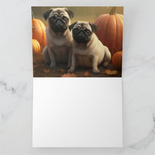 Pug Pupp Autumn Delight Pompoen Kaart (Binnen)