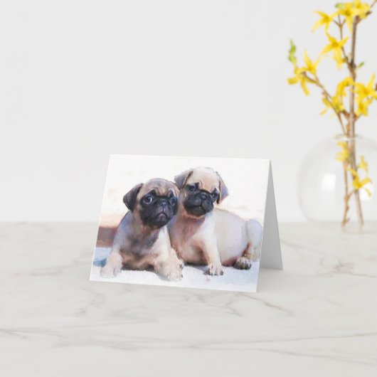 Pug puppies briefkaart (Gele Bloem)