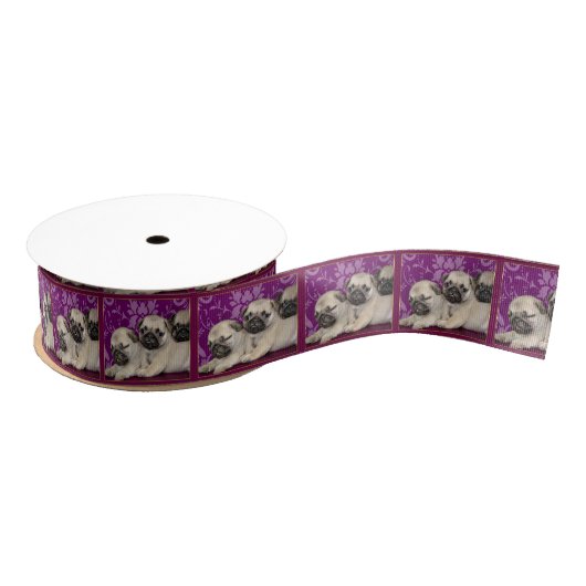Pug puppies Fuscia 1,5-inch aardkorrellint Grosgrain Lint (Spoel)
