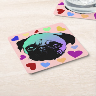 Pug Puppies Hond PopArt Retro Stijl Kartonnen Onderzetters