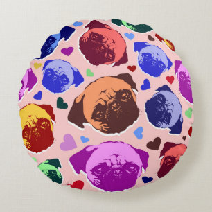 Pug Puppies Hond PopArt Retro Stijl Rond Kussen
