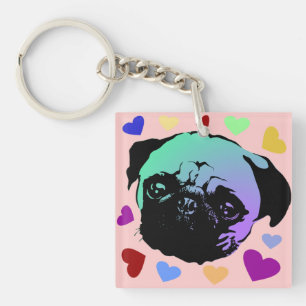 Pug Puppies Hond PopArt Retro Stijl Sleutelhanger