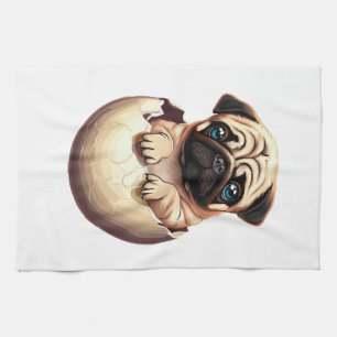 Pug Puppies in Ei - Cute Hond Design Theedoek