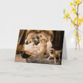 Pug Puppies Kaart (Gele Bloem)