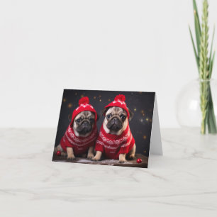 Pug Puppies Kerst Kaart