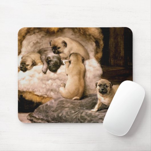 Pug Puppies Mousepad Muismat (Met muis)