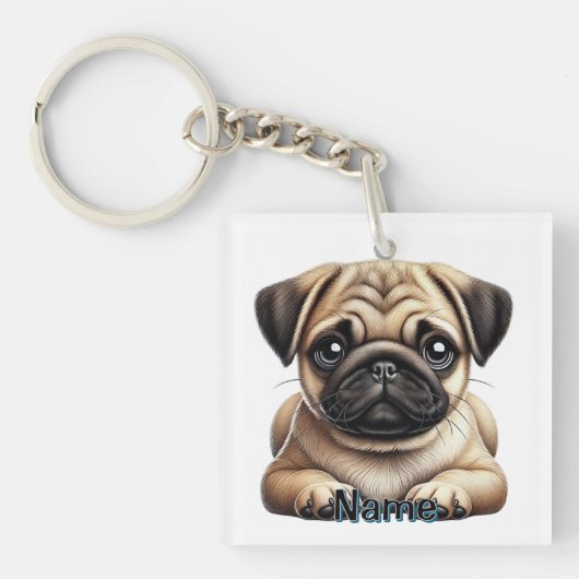 Pug Puppies Sleutelhanger (Voorkant)