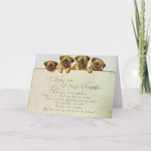  - Pug Puppies wensen een vrolijk kerstfeest, Feestdagen Kaart (Voorkant)