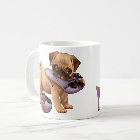 Pug Puppy and Shoe Koffiemok (Voorkant links)