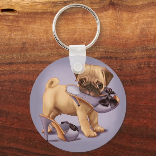Pug Puppy and Shoe Sleutelhanger (Voorkant)