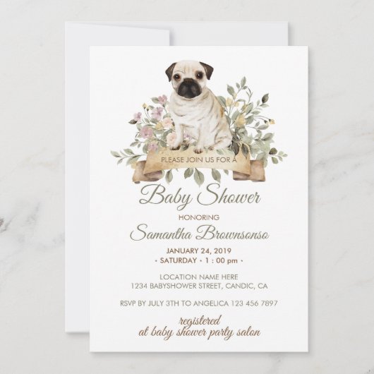 Pug Puppy Baby Shower Kaart (Voorkant)