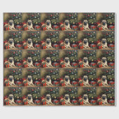 Pug Puppy bij de Kerstboom Cadeaupapier (Vlak)