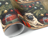 Pug Puppy bij de Kerstboom Cadeaupapier (Rol Hoek)