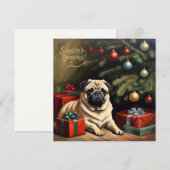 Pug Puppy bij de Kerstboom Feestdagenkaart (Voorkant / Achterkant)