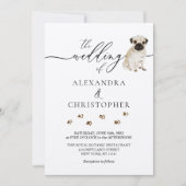 Pug puppy bruiloft kalligrafie kaart (Voorkant)