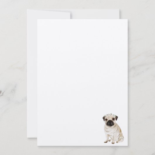 Pug puppy bruiloft kalligrafie kaart (Achterkant)