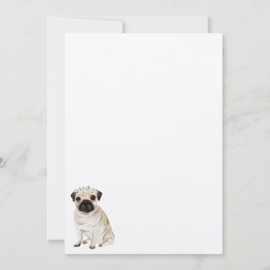 Pug puppy bruiloft kalligrafie script save the date (Achterkant)