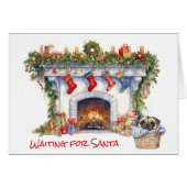 Pug Puppy Christmas Fireplace Wait for Santa (Voorkant Horizontaal)