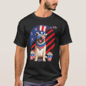 Pug Puppy Dog 4 van juli Patriottisch Amerikaans V T-shirt (Voorkant)
