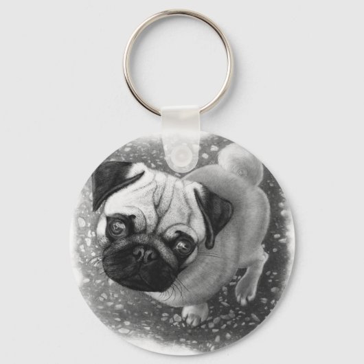 Pug Puppy Dog Art Sleutelhanger (Voorkant)