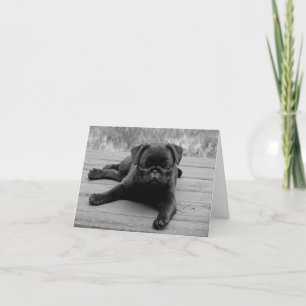 Pug Puppy Dog Black & White Blank Note Card Kaart