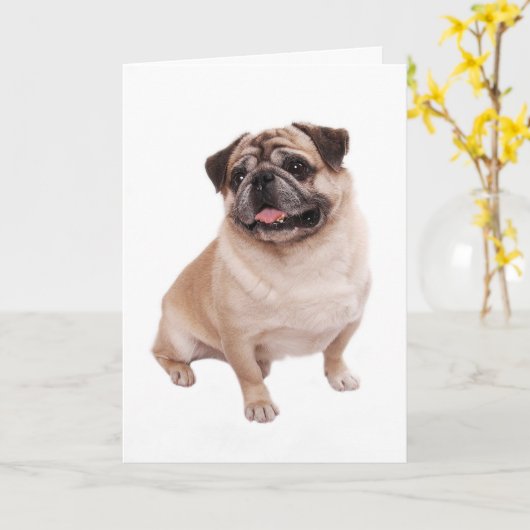 Pug Puppy Dog Blank Greeting  Note Card Kaart (Gele Bloem)