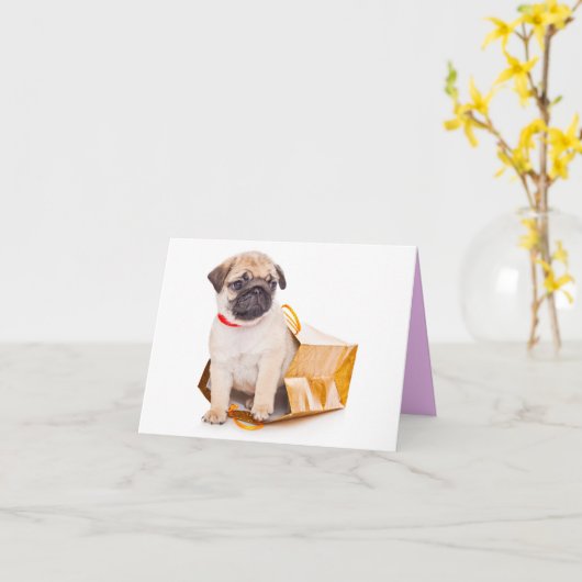 Pug Puppy Dog Blank Greeting Note Kaart (Gele Bloem)