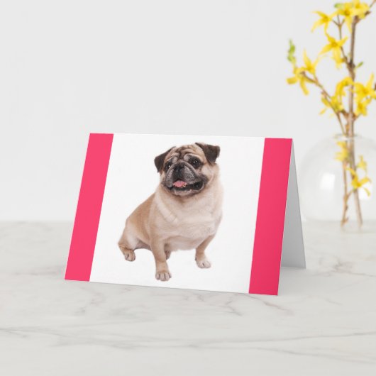 Pug Puppy Dog Blank Groeten Roze Note Kaart (Gele Bloem)
