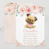 Pug Puppy Dog Blush Roze Bloemen Meisje Verjaardag Kaart (Voorkant / Achterkant)