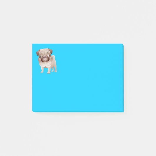Pug Puppy Dog Cartoon Grafische blauwe notities Post-it® Notes (Voorkant)