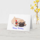 Pug Puppy Dog Happy Birthday Card - Verse binnenka Kaart (Gele Bloem)