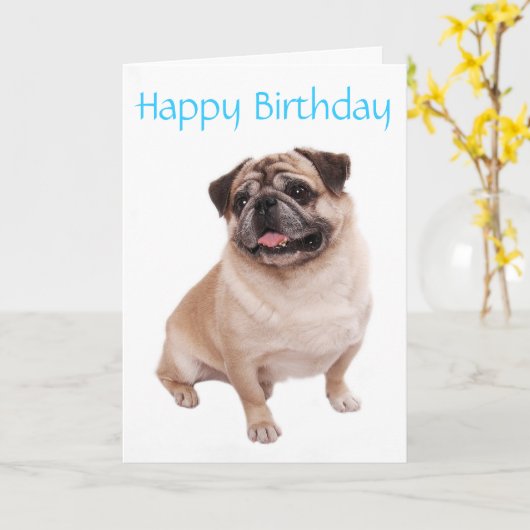 Pug Puppy Dog Happy Birthday Kaart - Verse binnen (Gele Bloem)