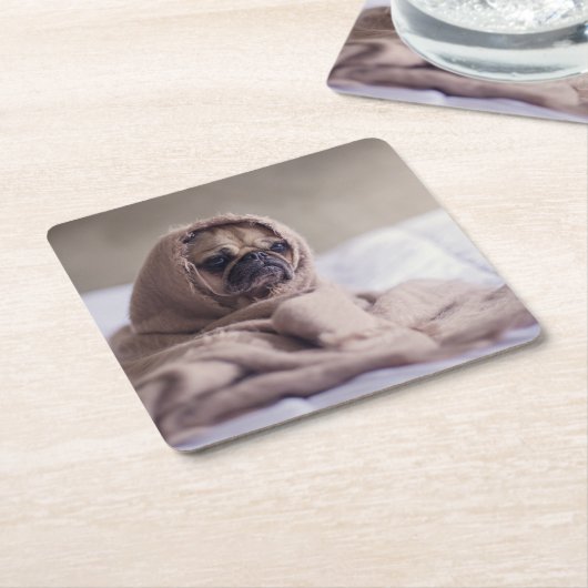 Pug puppy Dog Keuken in een warme handdoekje Kartonnen Onderzetters (Schuin)