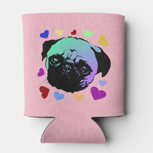 Pug Puppy Dog Love Hearts Blikjeskoeler (Achterkant)