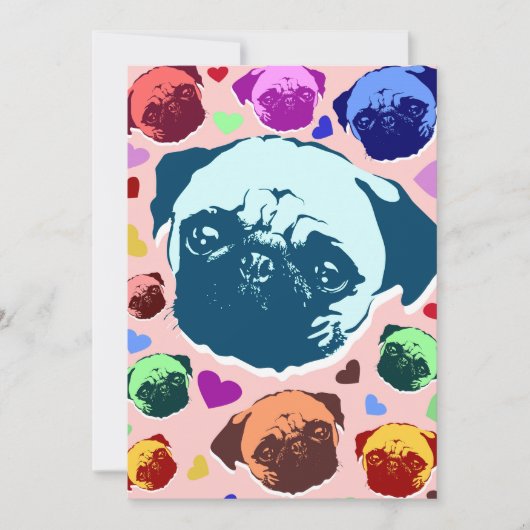 Pug Puppy Dog Love Hearts Kaart (Voorkant)