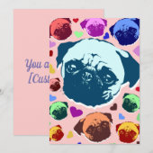 Pug Puppy Dog Love Hearts Kaart (Voorkant / Achterkant)