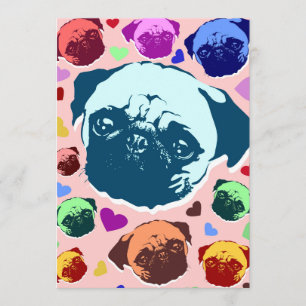 Pug Puppy Dog Love Hearts Kaart