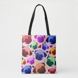 Pug Puppy Dog Love Hearts Patroon Tote Bag
