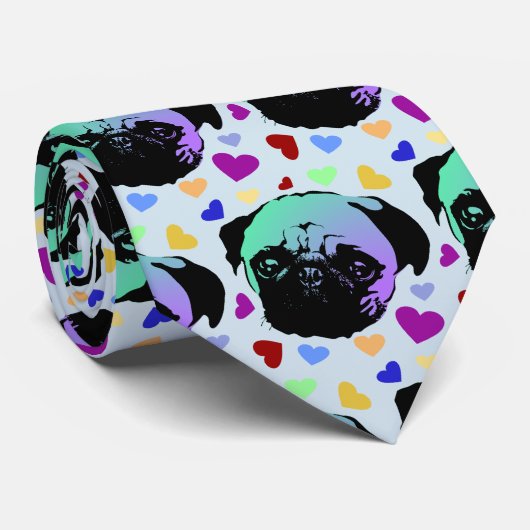 Pug Puppy Dog Love Hearts Stropdas (Opgerold)