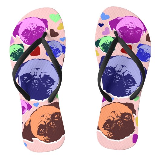 Pug Puppy Dog Love Hearts Teenslippers (Voetbed)
